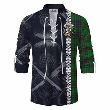 Kinloch Tartan Ghillie Kilt Shirt with Family Crest Cross Sword Thistle Celtic Vibes Men - Tartan Vibes Clothing