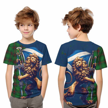 Kinloch Tartan Family Crest Kid T-Shirt with Scottish Majestic Lion Youth XL Size14 - Tartan Vibes Clothing