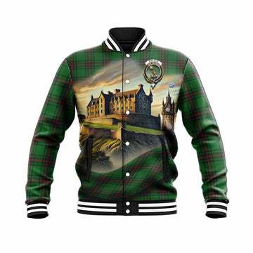 Kinloch Tartan Family Crest Baseball Jacket with Scottish Ancient Castle Style Unisex - Tartan Vibes Clothing