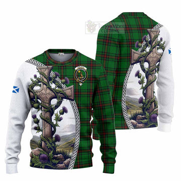 Kinloch Tartan Knitted Sweater with Family Crest and St. Andrew's Cross Accented by Thistle Vines Unisex - Tartan Vibes Clothing