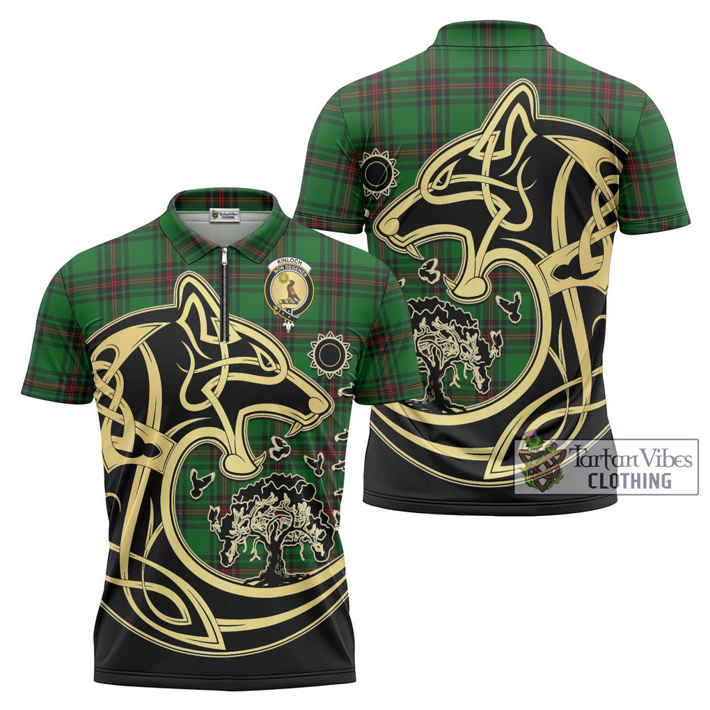 Kinloch Tartan Zipper Polo Shirt with Family Crest Celtic Wolf Style Unisex - Tartan Vibes Clothing