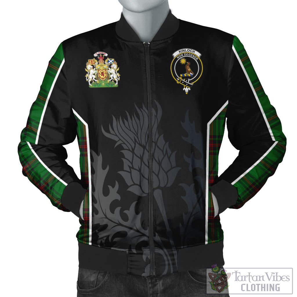 Kinloch Tartan Bomber Jacket with Family Crest and Scottish Thistle Vibes Sport Style Unisex Black - Tartan Vibes Clothing