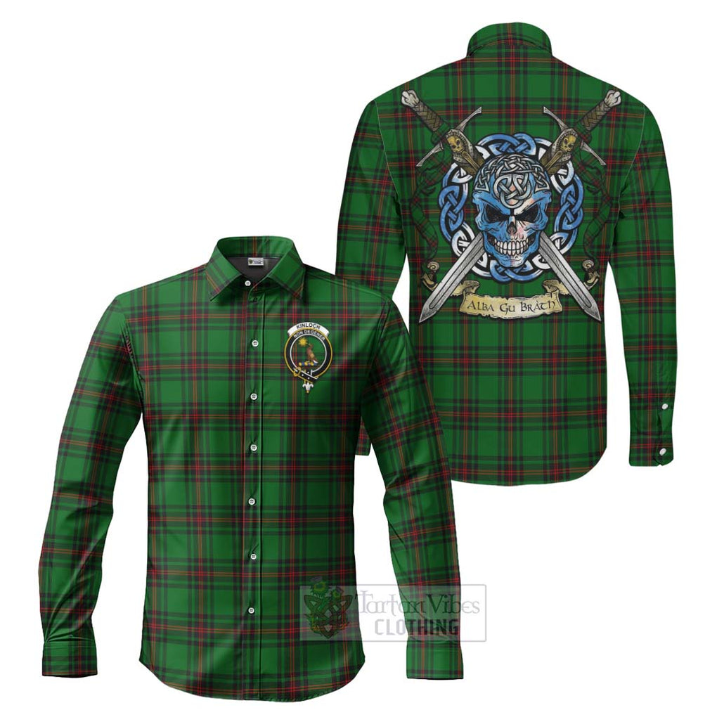 Kinloch Tartan Long Sleeve Button Shirt with Family Crest Celtic Skull Style Men's Shirt S - Tartan Vibes Clothing