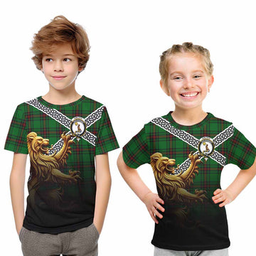 Kinloch Crest Tartan Kid T-Shirt with Golden Lion Emblem Celtic Style Youth XL Size14 - Tartan Vibes Clothing