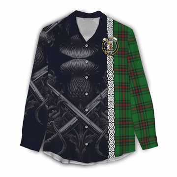 Kinloch Tartan Women's Casual Shirt with Family Crest Cross Sword Thistle Celtic Vibes Female - Tartan Vibes Clothing