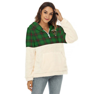 Kinloch Tartan Half Style Women's Borg Fleece Hoodie with Half Zip with Family Crest Female - Tartan Vibes Clothing