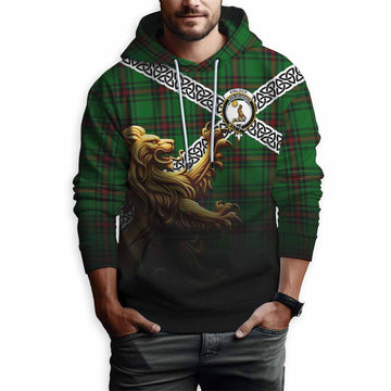 Tartan Vibes Clothing Kinloch Crest Tartan Hoodie with Golden Lion Emblem Celtic Style