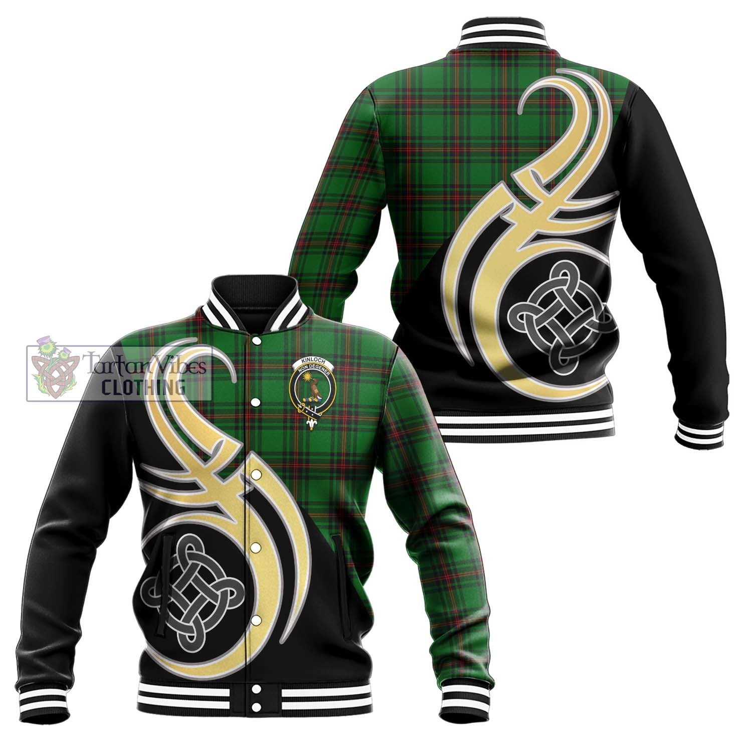 Kinloch Tartan Baseball Jacket with Family Crest and Celtic Symbol Style Unisex - Tartan Vibes Clothing