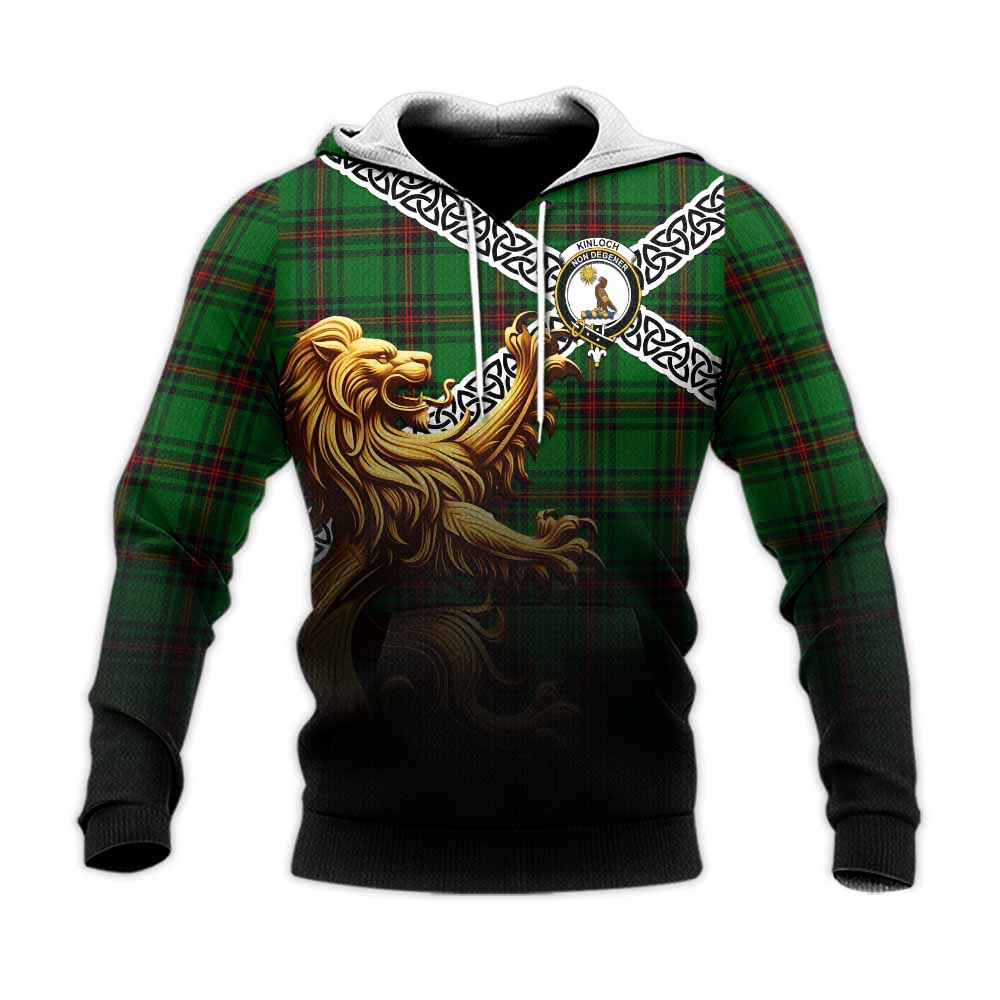 Kinloch Crest Tartan Knitted Hoodie with Golden Lion Emblem Celtic Style Unisex Knitted Pullover Hoodie - Tartan Vibes Clothing