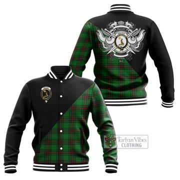 Kinloch Tartan Baseball Jacket with Family Crest and Military Logo Style Unisex - Tartan Vibes Clothing
