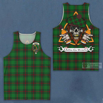 Kinloch Tartan Men's Tank Top with Family Crest and Bearded Skull Holding Bottles of Whiskey Men - Tartan Vibes Clothing