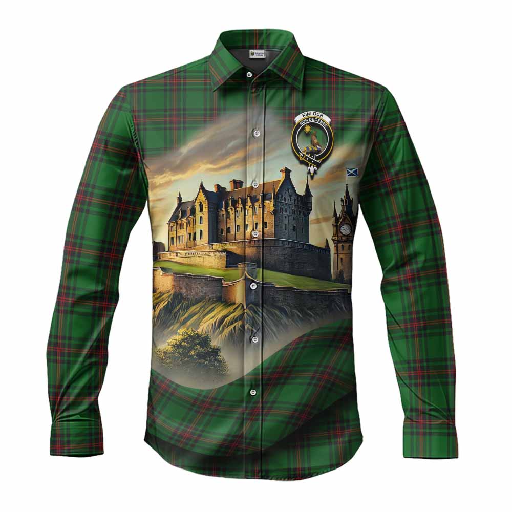 Tartan Vibes Clothing Kinloch Tartan Family Crest Long Sleeve Button Shirt with Scottish Ancient Castle Style