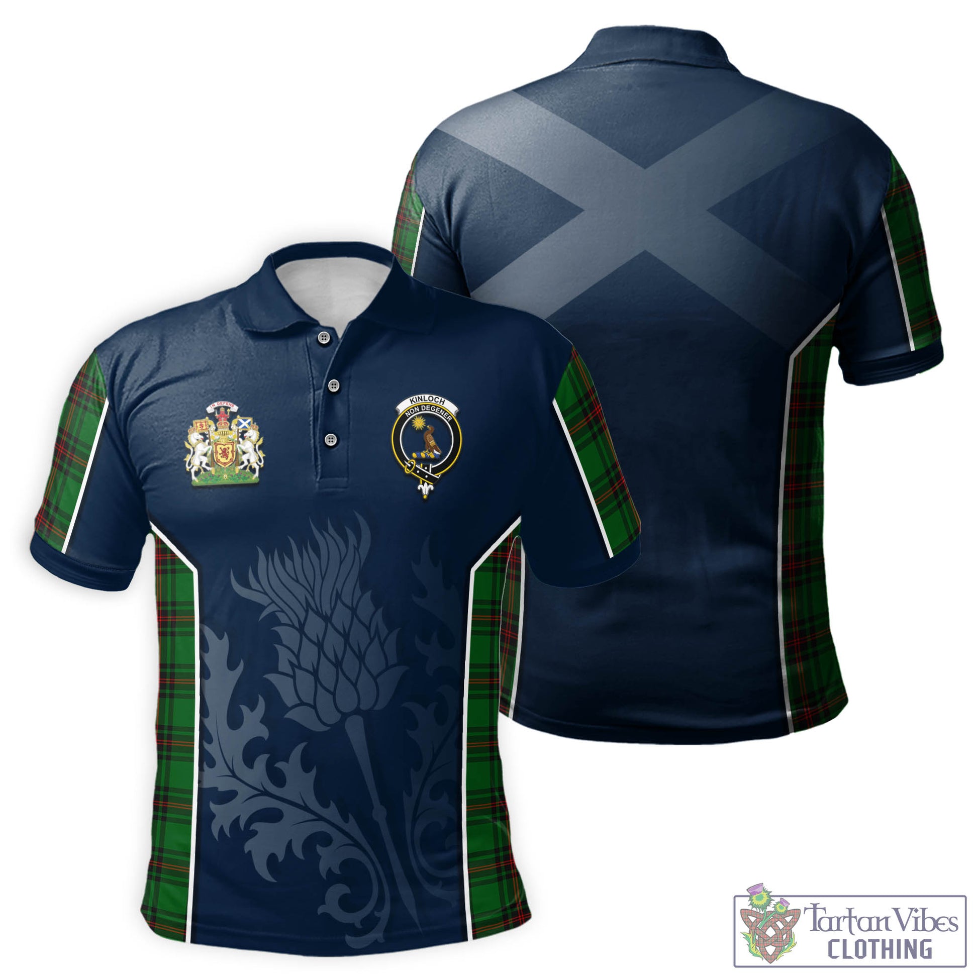 Tartan Vibes Clothing Kinloch Tartan Men's Polo Shirt with Family Crest and Scottish Thistle Vibes Sport Style