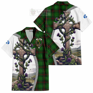 Kinloch Tartan Hawaiian Shirt with Family Crest and St. Andrew's Cross Accented by Thistle Vines Kid - Tartan Vibes Clothing