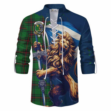 Kinloch Tartan Family Crest Ghillie Kilt Shirt with Scottish Majestic Lion Men - Tartan Vibes Clothing