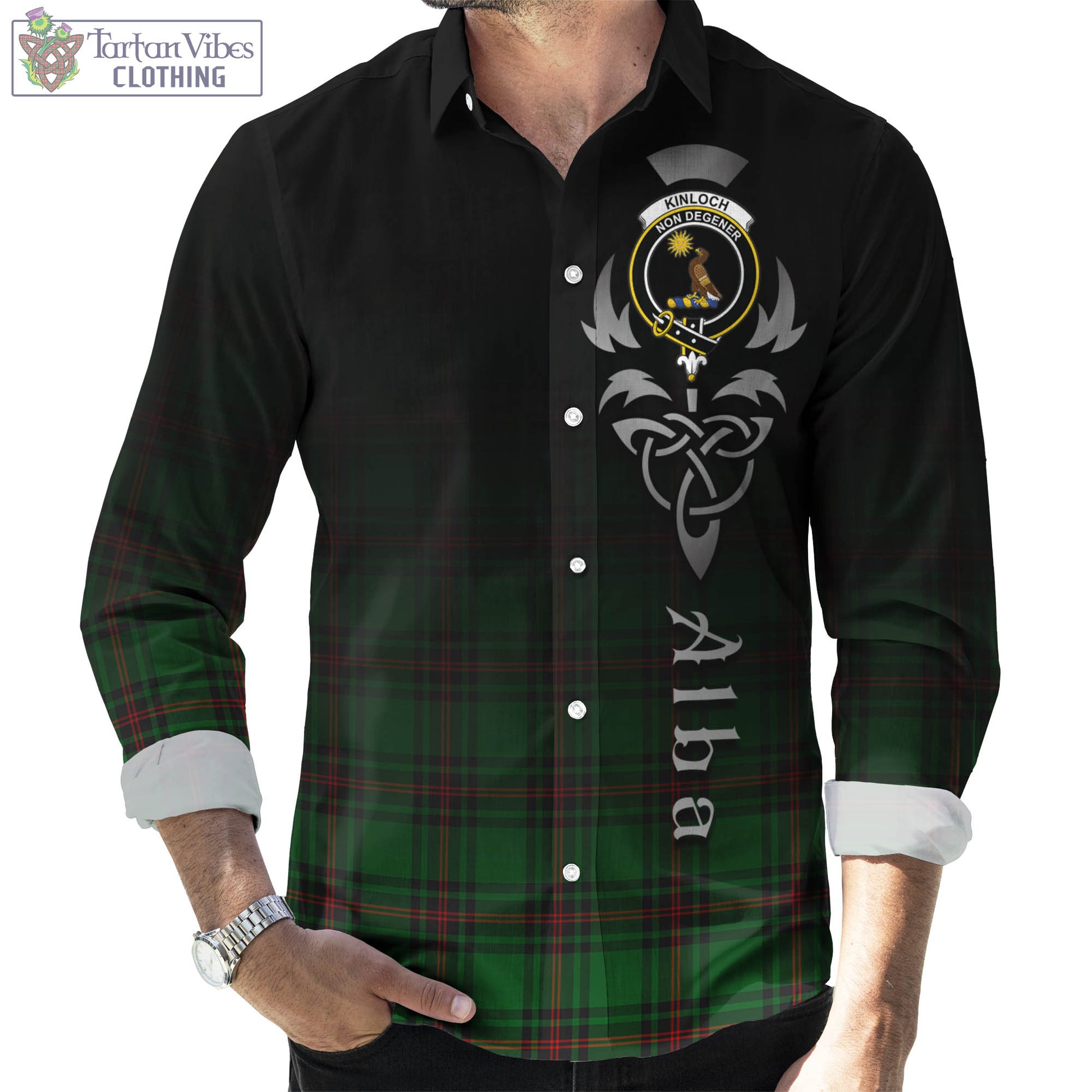 Kinloch Tartan Long Sleeve Button Up Featuring Alba Gu Brath Family Crest Celtic Inspired Men's Shirt - Tartan Vibes Clothing