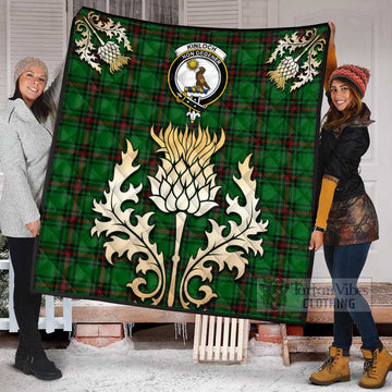 Kinloch Tartan Quilt with Family Crest and Golden Thistle Style Super King Quilt 91" x 110" - Tartan Vibes Clothing