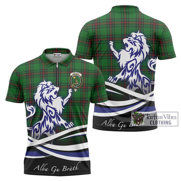 Kinloch Tartan Zipper Polo Shirt with Alba Gu Brath Regal Lion Emblem Unisex - Tartan Vibes Clothing
