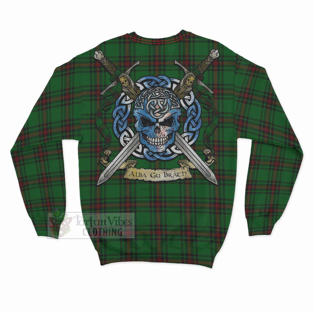 Kinloch Tartan Sweatshirt with Family Crest Celtic Skull Style - Tartan Vibes Clothing