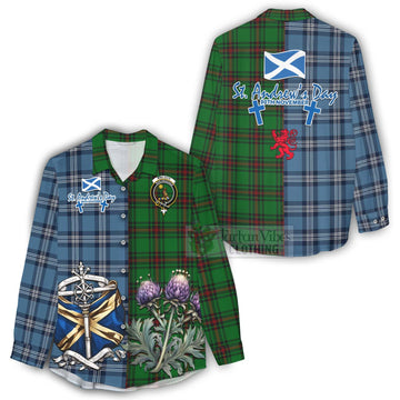 Kinloch Tartan Women's Casual Shirt Happy St. Andrew's Day Half Tartan Style - Tartan Vibes Clothing