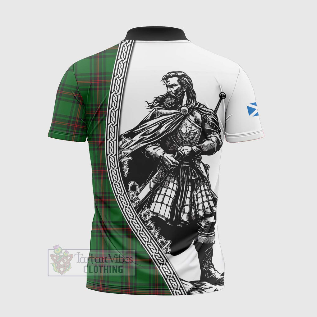 Kinloch Tartan Clan Crest Zipper Polo Shirt with Highlander Warrior Celtic Style - Tartan Vibes Clothing
