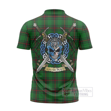 Kinloch Tartan Zipper Polo Shirt with Family Crest Celtic Skull Style - Tartan Vibes Clothing