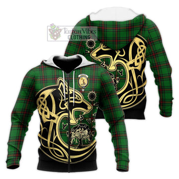 Kinloch Tartan Knitted Hoodie with Family Crest Celtic Wolf Style Unisex Knitted Zip Hoodie - Tartan Vibes Clothing