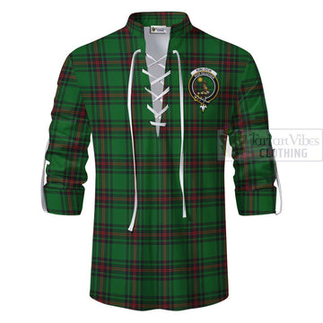 Kinloch Tartan Ghillie Kilt Shirt with Family Crest and Bearded Skull Holding Bottles of Whiskey - Tartan Vibes Clothing