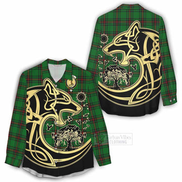 Kinloch Tartan Women's Casual Shirt with Family Crest Celtic Wolf Style - Tartan Vibes Clothing