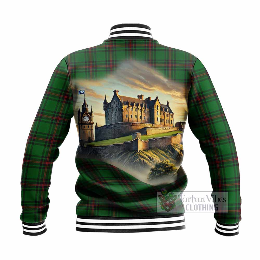Kinloch Tartan Family Crest Baseball Jacket with Scottish Ancient Castle Style - Tartan Vibes Clothing