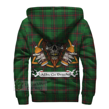 Kinloch Tartan Sherpa Hoodie with Family Crest and Bearded Skull Holding Bottles of Whiskey - Tartan Vibes Clothing