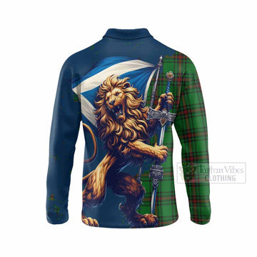 Kinloch Tartan Family Crest Long Sleeve Polo Shirt with Scottish Majestic Lion - Tartan Vibes Clothing