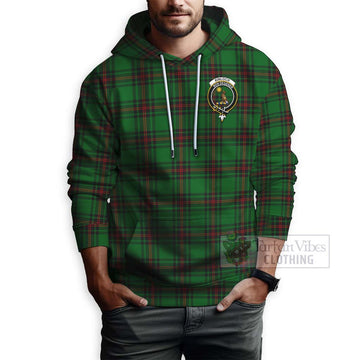 Kinloch Tartan Hoodie with Family Crest and Bearded Skull Holding Bottles of Whiskey - Tartan Vibes Clothing