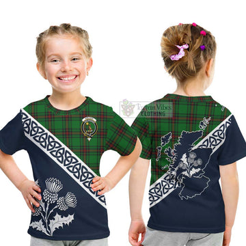 Tartan Vibes Clothing Kinloch Tartan Kid T-Shirt Featuring Thistle and Scotland Map
