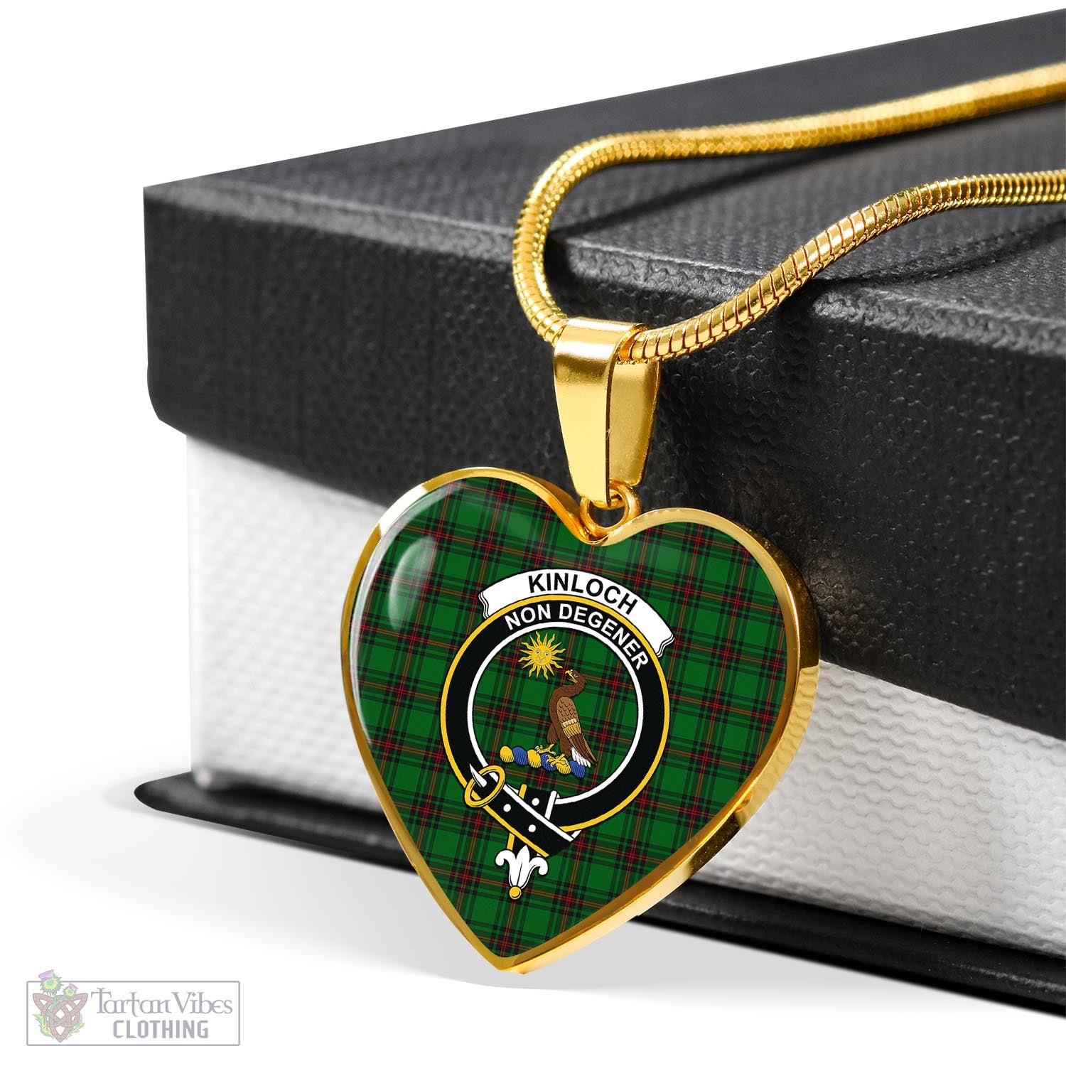 Kinloch Tartan Heart Necklace with Family Crest - Tartan Vibes Clothing