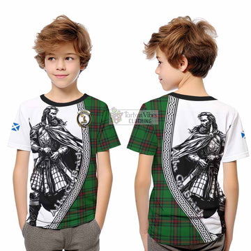 Kinloch Tartan Clan Crest Kid T-Shirt with Highlander Warrior Celtic Style - Tartan Vibes Clothing