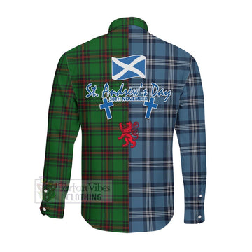 Kinloch Tartan Long Sleeve Button Shirt Happy St. Andrew's Day Half Tartan Style Men's Shirt - Tartan Vibes Clothing
