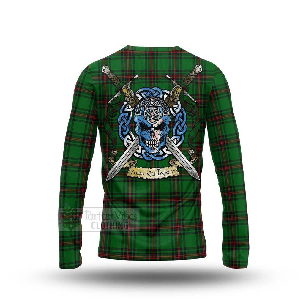 Kinloch Tartan Long Sleeve T-Shirt with Family Crest Celtic Skull Style - Tartan Vibes Clothing