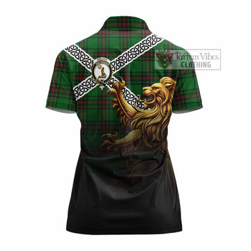 Kinloch Crest Tartan Women's Polo Shirt with Golden Lion Emblem Celtic Style - Tartan Vibes Clothing