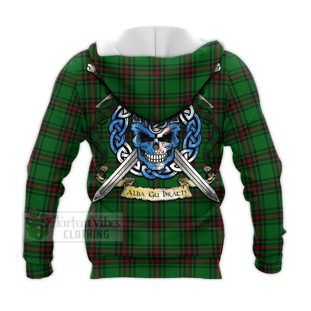 Kinloch Tartan Knitted Hoodie with Family Crest Celtic Skull Style - Tartan Vibes Clothing