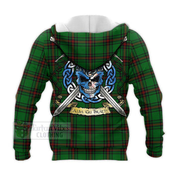 Kinloch Tartan Knitted Hoodie with Family Crest Celtic Skull Style - Tartan Vibes Clothing