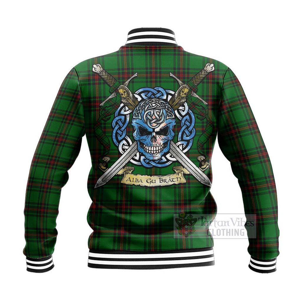 Kinloch Tartan Baseball Jacket with Family Crest Celtic Skull Style - Tartan Vibes Clothing
