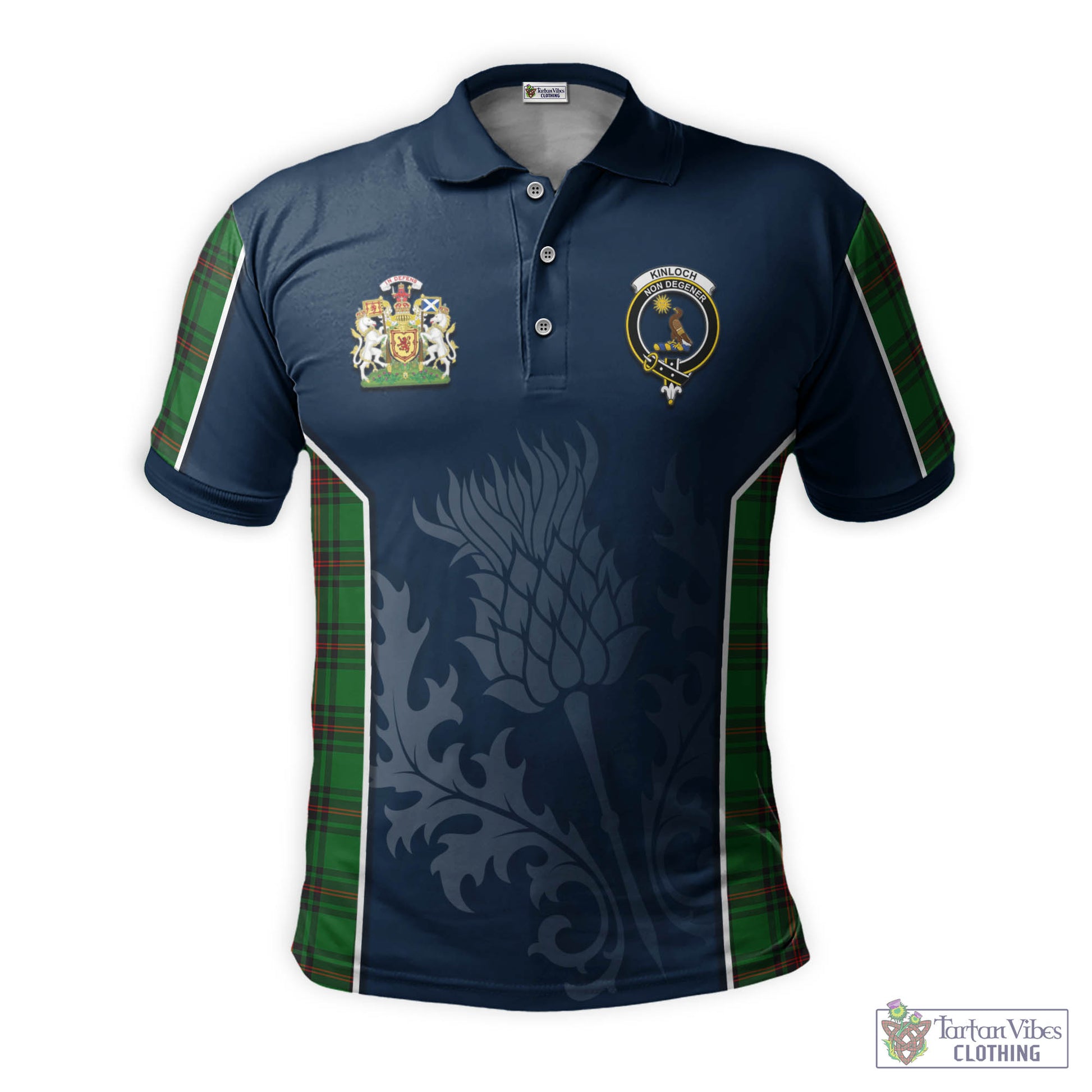 Tartan Vibes Clothing Kinloch Tartan Men's Polo Shirt with Family Crest and Scottish Thistle Vibes Sport Style