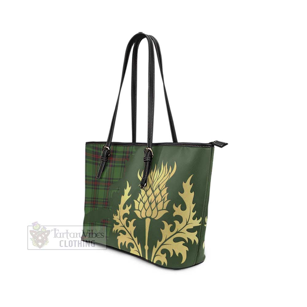 Kinloch Tartan Leather Tote Bag Gold Thistle Style - Tartan Vibes Clothing