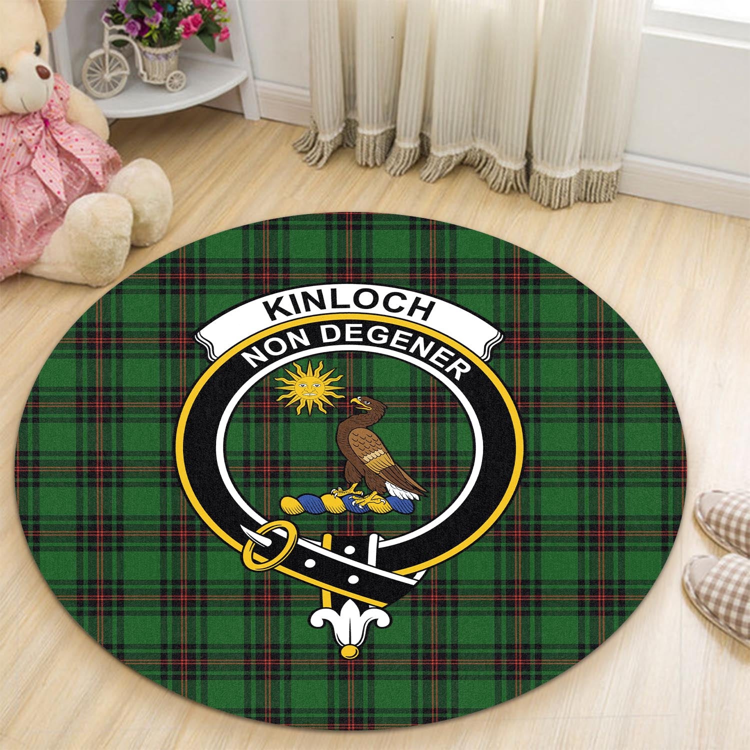 Kinloch Tartan Round Rug with Family Crest - Tartan Vibes Clothing