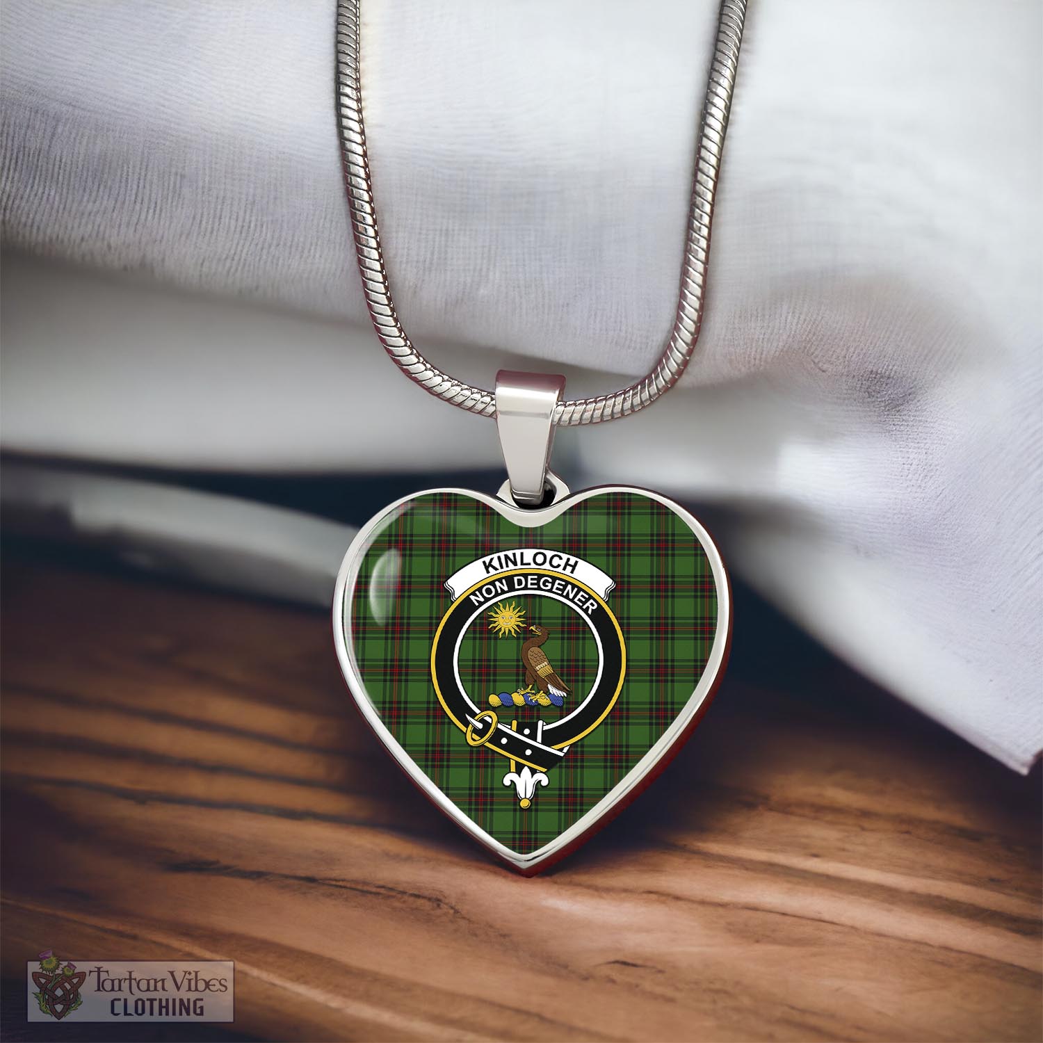 Tartan Vibes Clothing Kinloch Tartan Heart Necklace with Family Crest