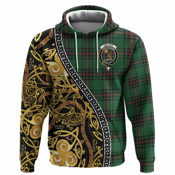 Kinloch Tartan Crest Hoodie Celtic Knot and Triple Trickle Spiral Symbols