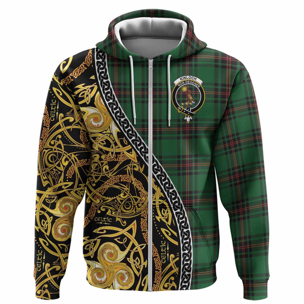 Kinloch Tartan Crest Hoodie Celtic Knot and Triple Trickle Spiral Symbols