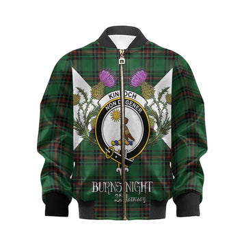 Kinloch Tartan Family Crest Kid Bomber Jacket Scottish Burns Night Thistle Floral