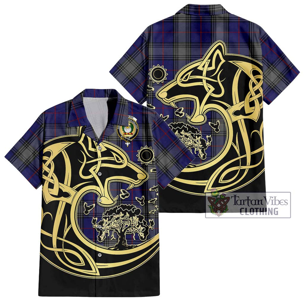 Kinnaird Tartan Short Sleeve Button Shirt with Family Crest Celtic Wolf Style Kid - Tartan Vibes Clothing